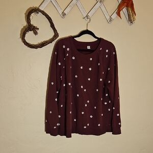 Old Navy Burgundy Floral Long Sleeve Top